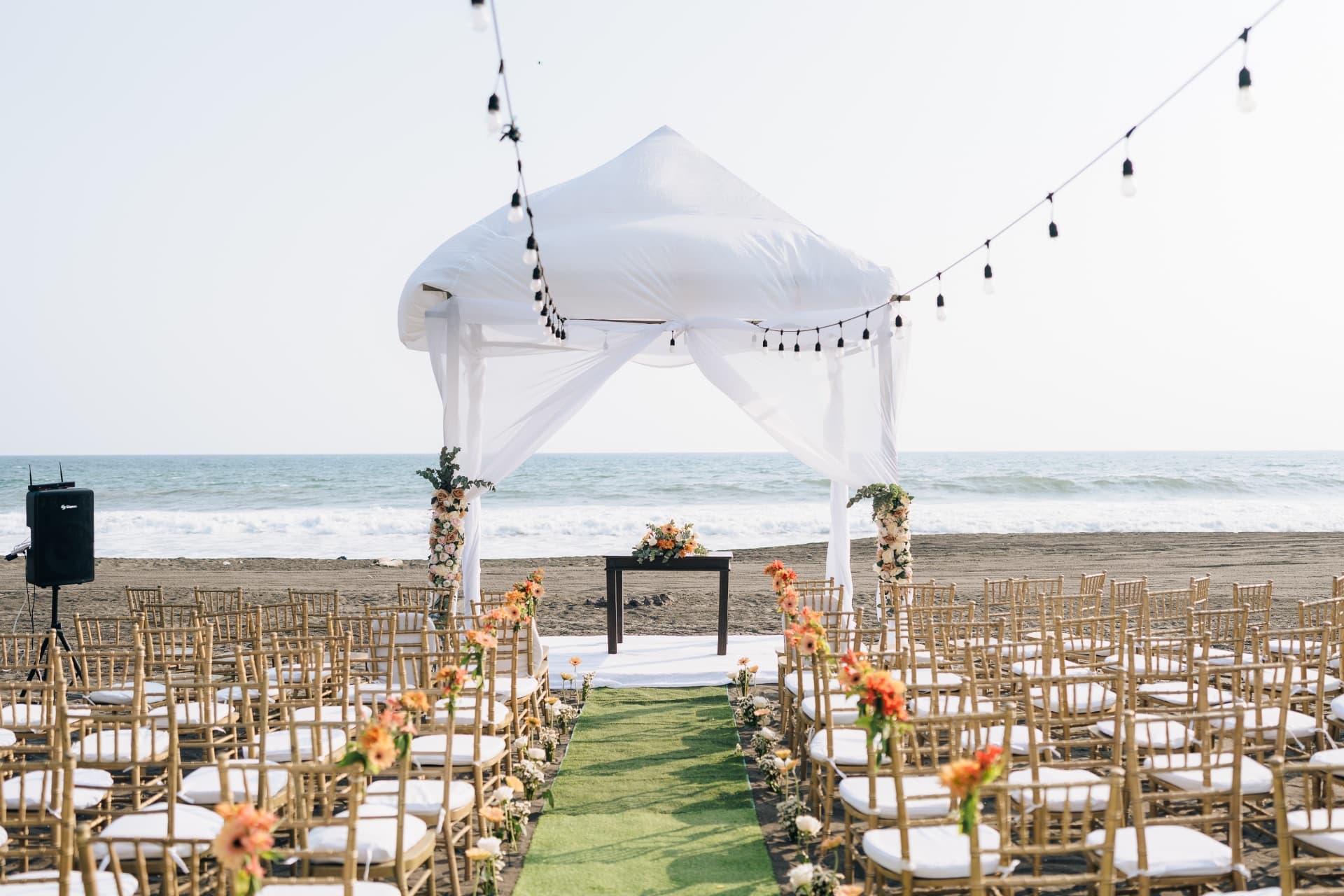Oceanfront wedding setup at Hotel Maya Jade