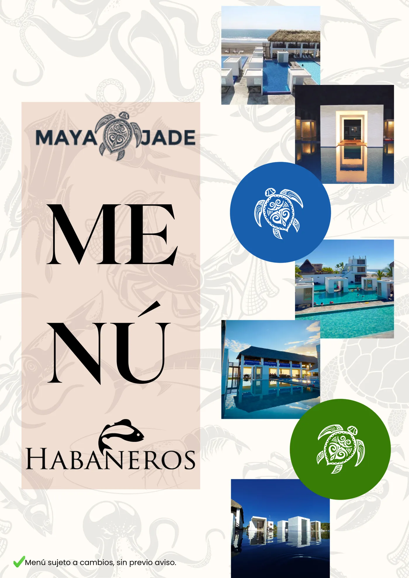Portada del menú de Habaneros, Hotel Maya Jade